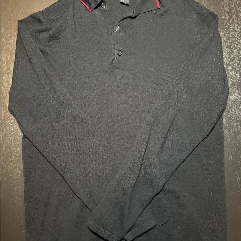 H&M Black Polo Shirt with Red Trim